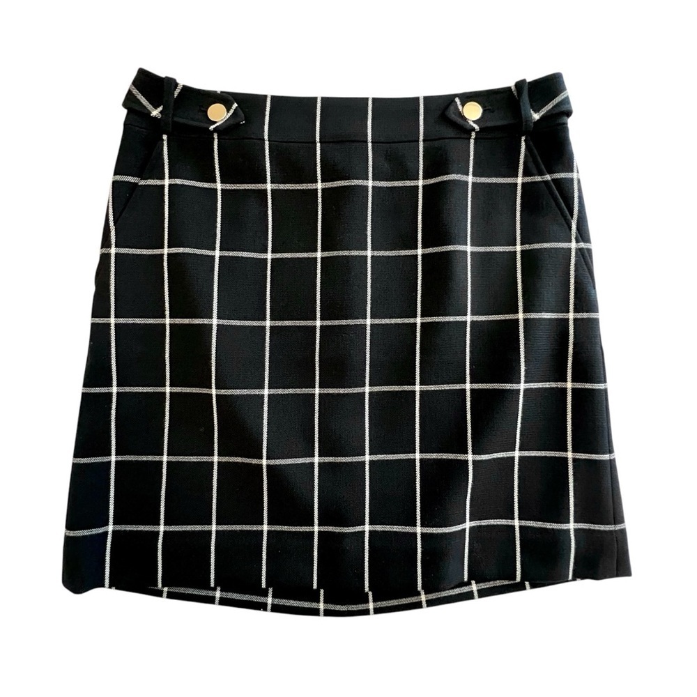 Ann Taylor LOFT Black and White Plaid Skirt with Gold Buttons, Size 8 - Picture 3 of 10